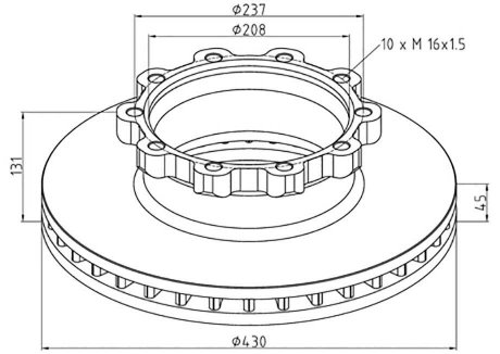 Тормозной диск задний/передний левая/правая (430ммx45мм) SCANIA P,G,R,T 06.04- PE AUTOMOTIVE 126.100-00 (фото 1)