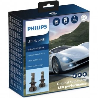Лампа светодиодная LED H7 12/24V Ultinon Pro9100 +350% 18W 5800K (комплект) PHILIPS 11972U91X2