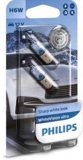 Лампочка WhiteVision Ultra галоген H6W (2 шт, 12 В, 6 Вт, тип гнезда: BAX9S) PHILIPS 12036WVUB2
