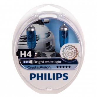 Фото автозапчастини лампа розжарювання H4 12V 60/55W P43t-38 Cristal Vision + 2x W5W 4300K PHILIPS 12342 CV SM