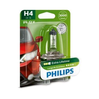 Фото автозапчастини лампа розжарювання H4 12V 60/55W P43t-38 LongerLife Ecovision 1шт blister PHILIPS 12342LLECOB1