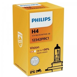Лампа розжарювання H4 12V 60/55W P43t-38 VISION (вир-во) PHILIPS 12342PRC1