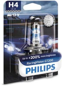 Фото автозапчастини лампа розжарювання H4 RacingVision GT200 +200 12V 60/55W P43t-38 PHILIPS 12342RGTB1