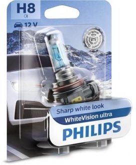 Лампочка WhiteVision Ultra галоген H8 (1 шт, 12 В, 35 Вт, тип гнізда: PGJ19-1) PHILIPS 12360WVUB1 (фото 1)