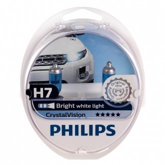 Супер к-т (2 шт)(лампы CRISTALVISION 4300К совсем белый свет световой поток стандарт(Супер к-т 2шт H7+2шт 12961) PHILIPS 12972CVSM (фото 1)