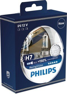 Фото автозапчастини лампочка галогенна H7 12V 55W гніздо PX26D RACINGVISION PLUS 150% (2шт.) PHILIPS 12972RVS2