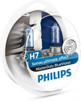 Лампочка H7 (Набір 2шт) 24В 70Вт PX26D Master Duty Blue Vision PHILIPS 13972MDBVS2