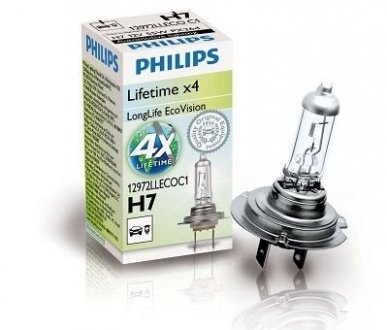 Фото автозапчастини автомобильная лампа H7 LongeRLife EcoVision 12V PX26d PHILIPS 36192630