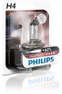 Фото автозапчастини лампочка H4 VisionPlus 12V P43t-38 Блистер PHILIPS 39934930