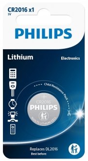 Фото автозапчастини батарейки кнопкові, літієві PHILIPS CR2016/01B