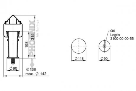 Амортизатор кабины RENAULT MAGNUM DXI12/DXI13 >2004 L-218/350MM перед. PHOENIX 2C91-10 (фото 1)