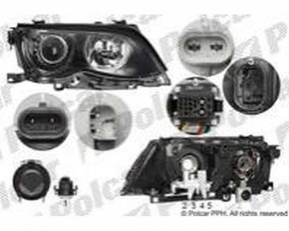 Фото автозапчастини фара основна BMW3 E46 SDN/KB, 02- (63126910968, 63127165776, 63127165832, 7165776, 6910968, 7 165 832) Polcar 2009101E