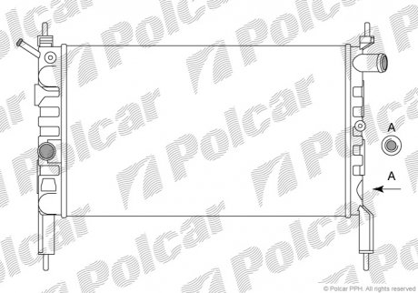 Радіатор охолодж. двигуна Opel Astra F 1.4/1.6 09.91-01.05 ASTRA F 91- (1300154, 1300112, 90469375, 1300140, 90325151, 1300113, 90412252, 90467723) Polcar 550708B1 (фото 1)