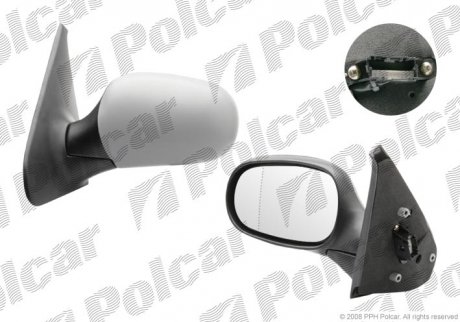 Зеркало наружное левый RENAULT CLIO 98- (7701044382, 7701367979, 7701471856, 7700415329) Polcar 6015514M (фото 1)