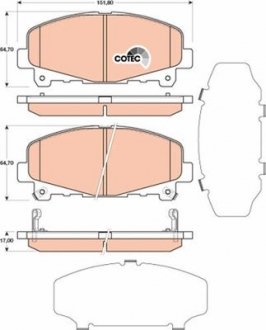 Фото автозапчасти тормозные колодки (45022TL0G51, 45022TL0G50, 45022TL3Q50) Polcar GDB3477 (фото 1)