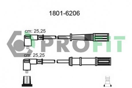 Комплект высоковольтных проводов FIAT DOBLO 05-, GRANDE PUNTO 05- PROFIT 1801-6206 (фото 1)