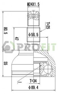 Шарнирный комплект Citroen C4 04-11. PEUGEOT 307 00- наружный PROFIT 2710-1455