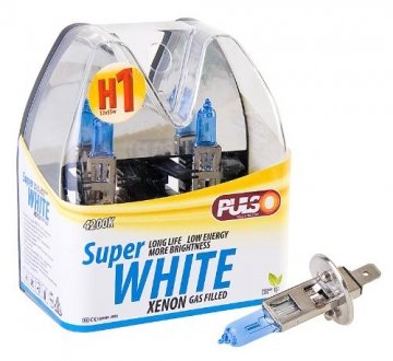 Фото автозапчасти лампи /галогенні H1/P14.5S 12v55w super white/plastic box Pulso LP-12551