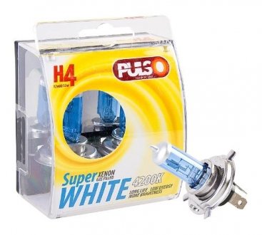 Фото автозапчасти лампи /галогенні H4/P43T 12v60/55w super white/plastic box Pulso LP-42651