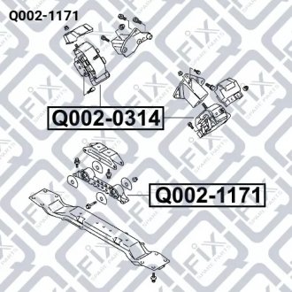 Подушка двигуна задня мкпп MITSUBISHI PAJERO SPORT (K90) 3.0 V6 (K96W) (6G72 (SOHC 24V)) 1998.11- Q-FIX Q002-1171 (фото 1)
