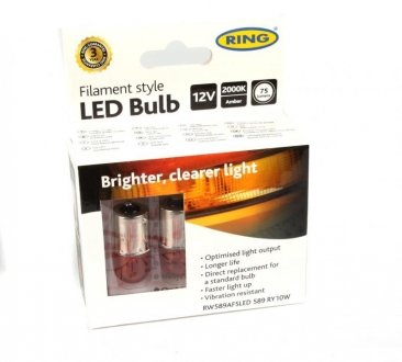 Фото автозапчасти автолампа RY10W 12V 10W BAU15s Filament LED (2000K/75 lm/3x Long Life) Amber (2шт.) Ring RW589AFSLED