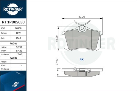 Фото автозапчасти колодки тормозные дисковые комплект ROTINGER RT 1PD05650