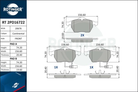 Фото автозапчасти колодки тормозные дисковые комплект ROTINGER RT 2PD16722