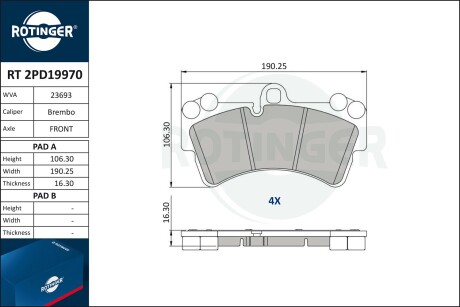 Фото автозапчасти колодки тормозные дисковые комплект ROTINGER RT 2PD19970