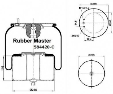 Фото автозапчасти пневмоподушка подвески (с мет стаканом) VOLVO (4420NP01) Rubber Master 584420C