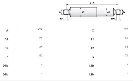 Амортизатор підвіски Hmax 499/Hmin 327, 24x55/24x55 BATTAGLINO, BPW, DAF, FAD, MIELE, PEZZAIOLI, ROL Sabo 8902000