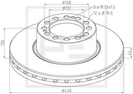 Фото автозапчасти диск тормозной SKRB 10022 K/SKRB 9022 W d430x45x130mm 12 от. зад. левый/правый (вентилированный) SAF 4079000552