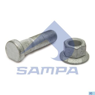 Фото автозапчасти болт колеса SAF M22x1.5x78mm дисковые тормоза с гайкой SAMPA 075.624 (фото 1)