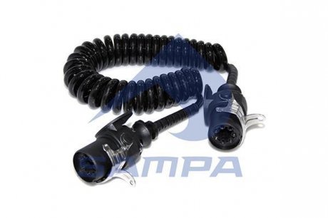 Спиральный электрический кабель соединительный прицепа (полиуретан, макс длина 4,5м, штекеры, количество контактов: 5, тип штепсельной вилки: EBS; ABS 24V (4460087000) SAMPA 095.165