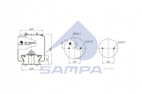 Пневмоподушка SCANIA IRIZAR передня SAMPA SP 550302-K (фото 1)