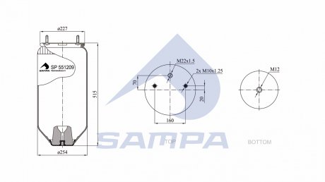 Пневморесора підвіски (без стакану) SAMPA SP 551209 (фото 1)