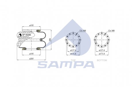 Фото автозапчастини ресора пневматична 608N SAMPA SP 55285-2F01