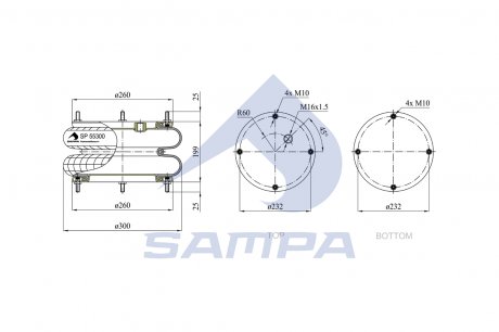 Пневмоподушка 12x2 d330xd260mm M10x1.5/M16x1.5mm компл. SAMPA SP 55300-2F01