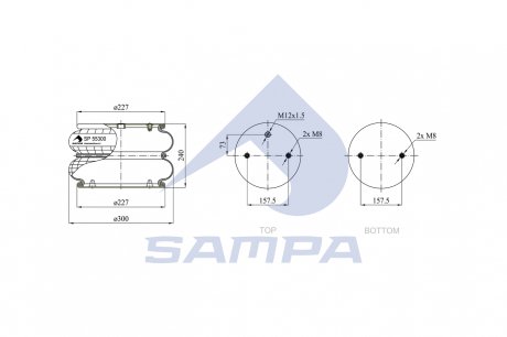 Пневмоподушка двосекційна BPW, SAF SAMPA SP 55300-2P22