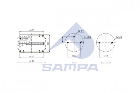 Пневмоподушка двухсекционная SAF без стакана. SAMPA SP 55301-2P09 (фото 1)