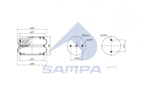 Пневмоподушка 22D-1.5 ROR M10x2 от/M12x1 от крепления крест-накрест SAMPA SP 55302-2P06 (фото 1)