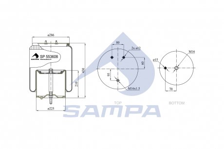 Пневмоподушка SCANIA 4 R со стаканом SAMPA SP 553608-K