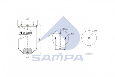 Пневмоподушка 4004NP02 SAF без склянки SAMPA SP 554004