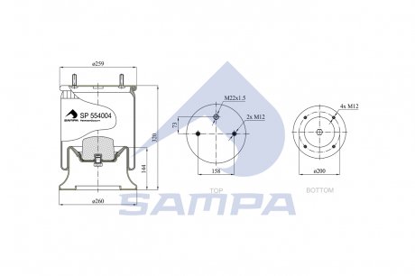 Пневморессора\Пневмоподушка 4004NP05 (2618) для прицепа SAF (стальн. стакан) (2229000700) SAMPA SP 554004-K (фото 1)