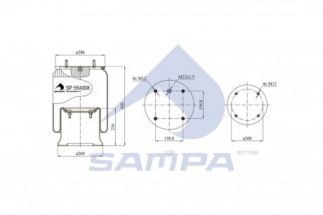 Пневмоподушка підвіски для грузовика SAF/ROR/FRUEHAUF SAMPA SP 554008-K