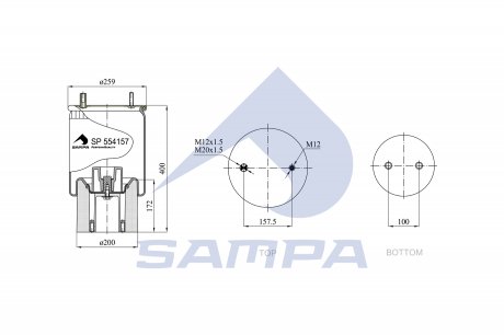 Пневморессора с пластиковым стаканом 4157NP03/W01M586317 FRUEHAUF, SMB шпилька-воздух (d280x395) (M078580) SAMPA SP 554157-KP03 (фото 1)