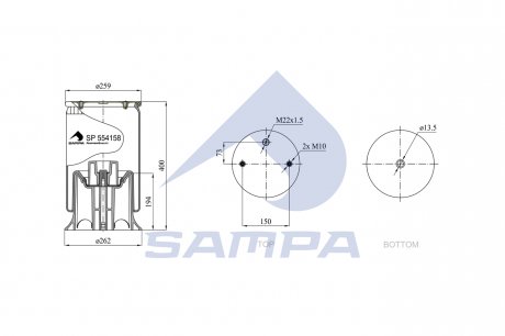 Пневмоподушка SCHMITZ со стаканом SAMPA SP 554158-KP (фото 1)