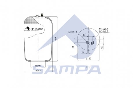 Фото автозапчасти пневморессора задняя без стакана Mercedes Actros MP2 (2002-2008) 4187N4 (d150.8xd290x460) (9423207321S) SAMPA SP 554187-02