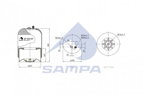 Пневморессора Mercedes Actros MP1/MP2 (стальн. стакан) арт. 4187NP24 (9423207321) SAMPA SP 554187-K02
