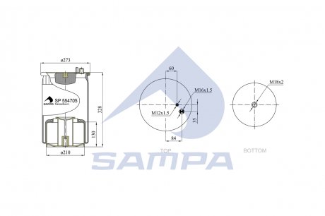 Пневмоподушка MAN TGA зі стаканом SAMPA SP 554705-K (фото 1)