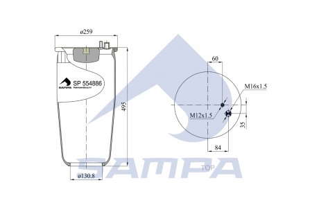 Фото автозапчасти пневморессора подвески MAN 130,8x240x503 без стакана 4886NP02 SAMPA SP 554886